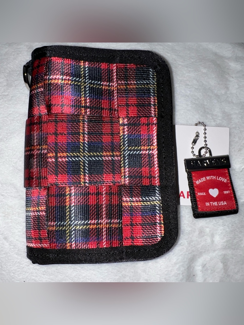 Harveys Seatbelt Handbags Red Tartan Plaid Seatbelt Fun Size Wallet with Tag